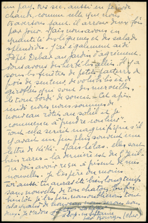 Carte postale de Bourges (1.8.1940) vers l'Alsace avec grande étiquette imprimée de 13 lignes "Pour des raisons indépendantes de sa volonté...