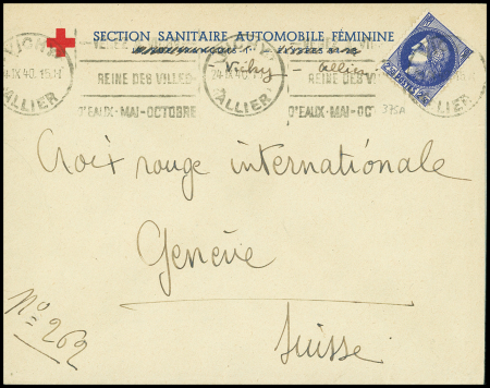 N°375A OBL Vichy (24.9.40) sur lettre à en-tête Croix-Rouge "Section sanitaire automobile féminine" pour Genève. TB