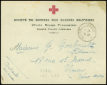 Lettre en franchise à en-tête "Société de secours aux blessés militaire (Croix-Rouge française) comité franco-libanais" + CAD "poste aux armées"