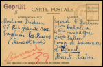 CPFM adressée à un soldat français prisonnier à Vesoul (29.7.40) avec griffe violette "Gepruft". TB