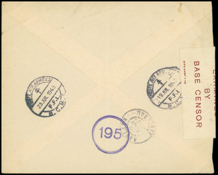 Levant n°49 OBL grand CAD à pont "Poste aux armées FFL BPM 6" (1943) sur lettre pour le Sénégal. TB