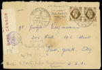 Grande Bretagne n°222 OBL grand CAD à pont "Poste aux armées BMP 6" (1943, 2ème DFL puis 2ème DB) sur lettre censurée pour New-York. Rare et TB