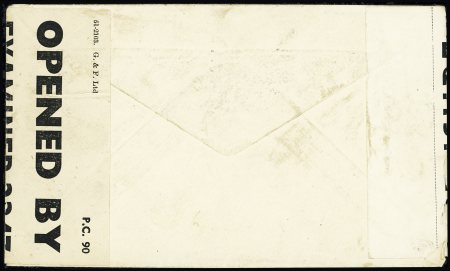 GB n°213 OBL "London W1" (fev 1942) sur lettre pour le Tchad avec bande imprimée "Censure FFL" et cachet rond rouge de lecteur "2". TB