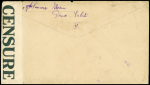 Océanie n°95 OBL Papeete Tahiti (1942) sur lettre réexpédiée en Grande Bretagne avec rare bande imprimée "Censure FNFL" et cachet violet avec ancre et ailes