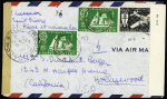Saint Pierre et Miquelon n°298 + PA7 OBL (1943) sur lettre par avion pour Hollywood avec double censure. Rare car pli non philatélique. TB