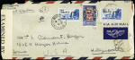 Saint Pierre et Miquelon°269, 2 pièces + n°289 OBL 11.8.1942 sur lettre par avion pour Hollywood. Rare car lettre non philatélique. TB
