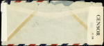 Saint Pierre et Miquelon°269, 2 pièces + n°289 OBL 11.8.1942 sur lettre par avion pour Hollywood. Rare car lettre non philatélique. TB