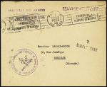 Lettre en franchise avec OBL mec "Paris VII rue Cler" (1948) et cachet violet à croix de Lorraine "Forces françaises libres - service des effectifs - l'officier chef de service"