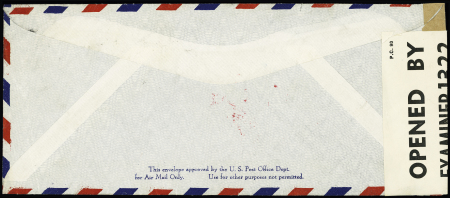 Canada n°197 + 199 OBL Québec (2 mars 41) sur lettre par avion pour le capitaine Geoffroy de Courcel aide de camp du général de Gaulle à Londres avec rare censure verte