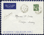 N°432 OBL Marignane aéroport (7.11.40) sur lettre pour Diego-Suarez via Djibouti avec signature de Codos (M480 - 63 plis existants). TB