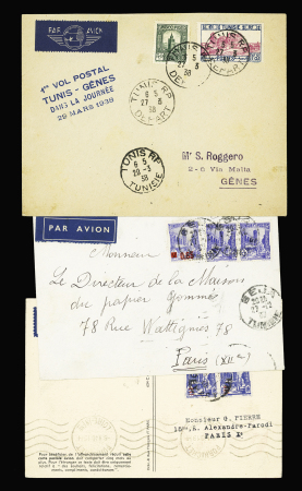Ensemble de 51 plis avion et premiers vols concernant la Tunisie + 4 plis de la seconde guerre mondiale dont un message Croix-Rouge