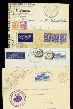 Ensemble de 51 plis avion et premiers vols concernant la Tunisie + 4 plis de la seconde guerre mondiale dont un message Croix-Rouge