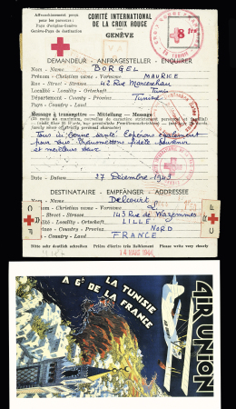 Ensemble de 51 plis avion et premiers vols concernant la Tunisie + 4 plis de la seconde guerre mondiale dont un message Croix-Rouge