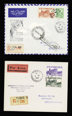 Ensemble de 51 plis avion et premiers vols concernant la Tunisie + 4 plis de la seconde guerre mondiale dont un message Croix-Rouge