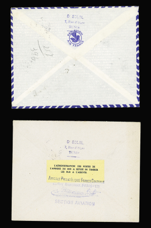 Ensemble de 51 plis avion et premiers vols concernant la Tunisie + 4 plis de la seconde guerre mondiale dont un message Croix-Rouge
