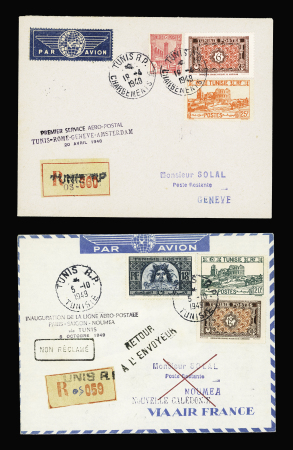 Ensemble de 51 plis avion et premiers vols concernant la Tunisie + 4 plis de la seconde guerre mondiale dont un message Croix-Rouge