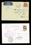 Ensemble de 51 plis avion et premiers vols concernant la Tunisie + 4 plis de la seconde guerre mondiale dont un message Croix-Rouge
