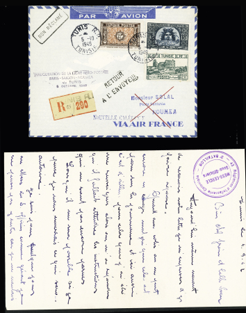 Ensemble de 51 plis avion et premiers vols concernant la Tunisie + 4 plis de la seconde guerre mondiale dont un message Croix-Rouge