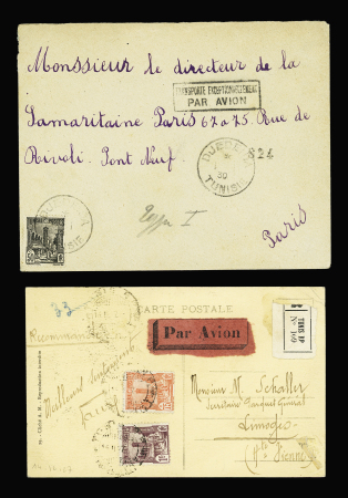 Ensemble de 51 plis avion et premiers vols concernant la Tunisie + 4 plis de la seconde guerre mondiale dont un message Croix-Rouge