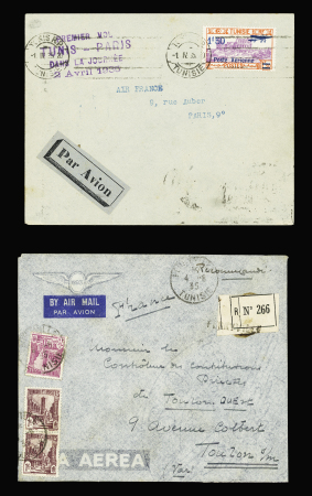 Ensemble de 51 plis avion et premiers vols concernant la Tunisie + 4 plis de la seconde guerre mondiale dont un message Croix-Rouge