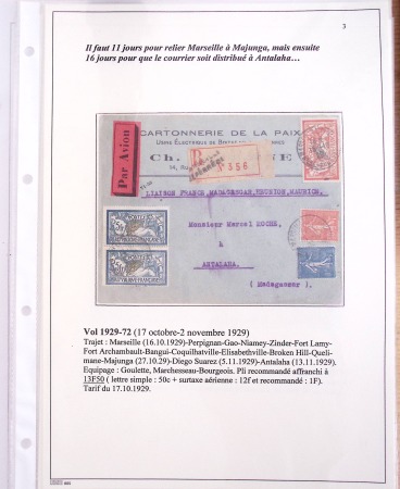 Ensemble de 69 premiers vols et lettres par avion sur les liaisons postales aériennes de Madagascar (1935 - 1947) avec les vols intérieurs