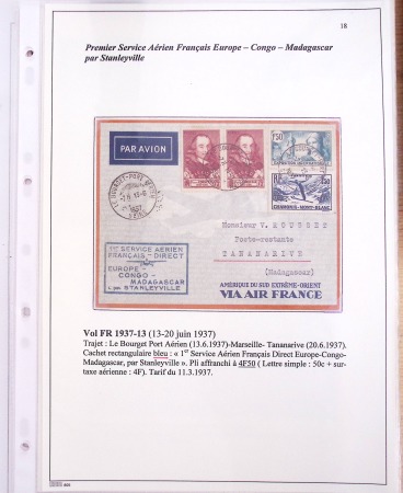 Ensemble de 69 premiers vols et lettres par avion sur les liaisons postales aériennes de Madagascar (1935 - 1947) avec les vols intérieurs