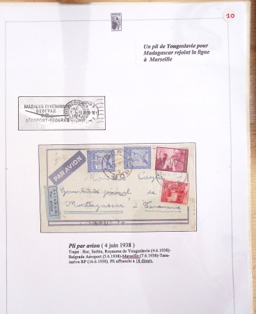 Ensemble de 69 premiers vols et lettres par avion sur les liaisons postales aériennes de Madagascar (1935 - 1947) avec les vols intérieurs