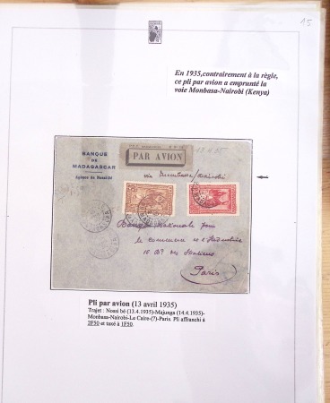 Ensemble de 69 premiers vols et lettres par avion sur les liaisons postales aériennes de Madagascar (1935 - 1947) avec les vols intérieurs