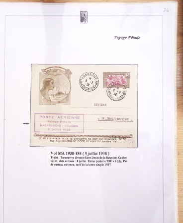 Ensemble de 69 premiers vols et lettres par avion sur les liaisons postales aériennes de Madagascar (1935 - 1947) avec les vols intérieurs