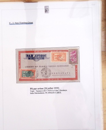Ensemble de 69 premiers vols et lettres par avion sur les liaisons postales aériennes de Madagascar (1935 - 1947) avec les vols intérieurs