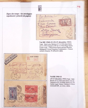 Ensemble de 69 premiers vols et lettres par avion sur les liaisons postales aériennes de Madagascar (1935 - 1947) avec les vols intérieurs