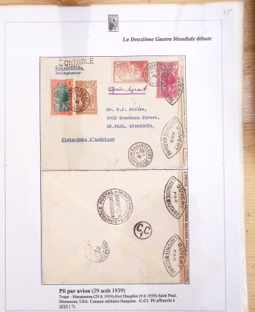 Ensemble de 69 premiers vols et lettres par avion sur les liaisons postales aériennes de Madagascar (1935 - 1947) avec les vols intérieurs