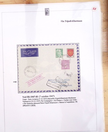 Ensemble de 69 premiers vols et lettres par avion sur les liaisons postales aériennes de Madagascar (1935 - 1947) avec les vols intérieurs