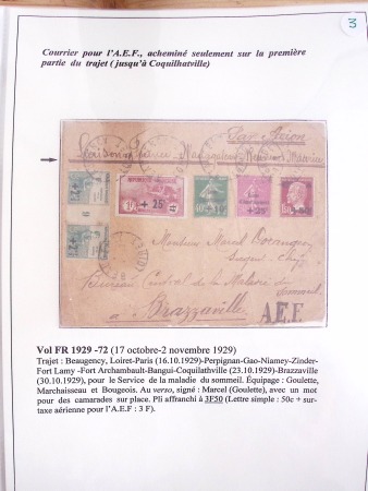 Collection de 82 plis dans un classeur de bureau blanc avec descriptions : "Dix-huit ans de liaisons postales aériennes avec Madagascar (1929 - 1946)"