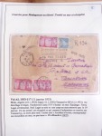 Collection de 82 plis dans un classeur de bureau blanc avec descriptions : "Dix-huit ans de liaisons postales aériennes avec Madagascar (1929 - 1946)"