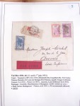Collection de 82 plis dans un classeur de bureau blanc avec descriptions : "Dix-huit ans de liaisons postales aériennes avec Madagascar (1929 - 1946)"