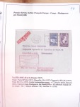 Collection de 82 plis dans un classeur de bureau blanc avec descriptions : "Dix-huit ans de liaisons postales aériennes avec Madagascar (1929 - 1946)"