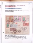 Collection de 82 plis dans un classeur de bureau blanc avec descriptions : "Dix-huit ans de liaisons postales aériennes avec Madagascar (1929 - 1946)"