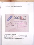 Collection de 82 plis dans un classeur de bureau blanc avec descriptions : "Dix-huit ans de liaisons postales aériennes avec Madagascar (1929 - 1946)"