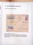Collection de 82 plis dans un classeur de bureau blanc avec descriptions : "Dix-huit ans de liaisons postales aériennes avec Madagascar (1929 - 1946)"