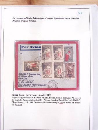 Collection de 82 plis dans un classeur de bureau blanc avec descriptions : "Dix-huit ans de liaisons postales aériennes avec Madagascar (1929 - 1946)"