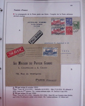 48 plis dans un classeur de bureau blanc : L'aviation en Tunisie (1916 - 1946) dont accident de Burello à Marignane (9.2.38) et une lettre par avion AFF n°269