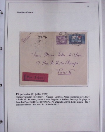 48 plis dans un classeur de bureau blanc : L'aviation en Tunisie (1916 - 1946) dont accident de Burello à Marignane (9.2.38) et une lettre par avion AFF n°269