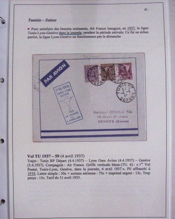 48 plis dans un classeur de bureau blanc : L'aviation en Tunisie (1916 - 1946) dont accident de Burello à Marignane (9.2.38) et une lettre par avion AFF n°269