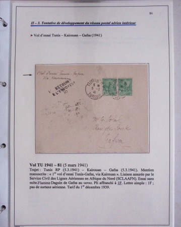 48 plis dans un classeur de bureau blanc : L'aviation en Tunisie (1916 - 1946) dont accident de Burello à Marignane (9.2.38) et une lettre par avion AFF n°269