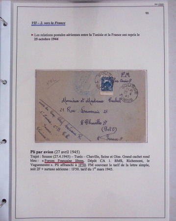 48 plis dans un classeur de bureau blanc : L'aviation en Tunisie (1916 - 1946) dont accident de Burello à Marignane (9.2.38) et une lettre par avion AFF n°269