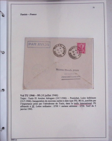 48 plis dans un classeur de bureau blanc : L'aviation en Tunisie (1916 - 1946) dont accident de Burello à Marignane (9.2.38) et une lettre par avion AFF n°269