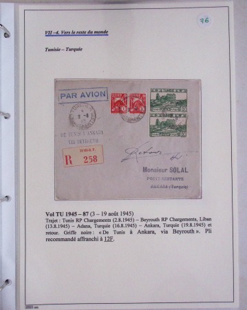48 plis dans un classeur de bureau blanc : L'aviation en Tunisie (1916 - 1946) dont accident de Burello à Marignane (9.2.38) et une lettre par avion AFF n°269