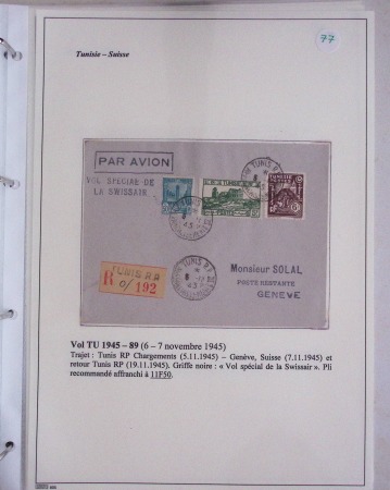 48 plis dans un classeur de bureau blanc : L'aviation en Tunisie (1916 - 1946) dont accident de Burello à Marignane (9.2.38) et une lettre par avion AFF n°269