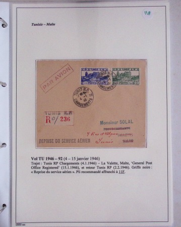 48 plis dans un classeur de bureau blanc : L'aviation en Tunisie (1916 - 1946) dont accident de Burello à Marignane (9.2.38) et une lettre par avion AFF n°269